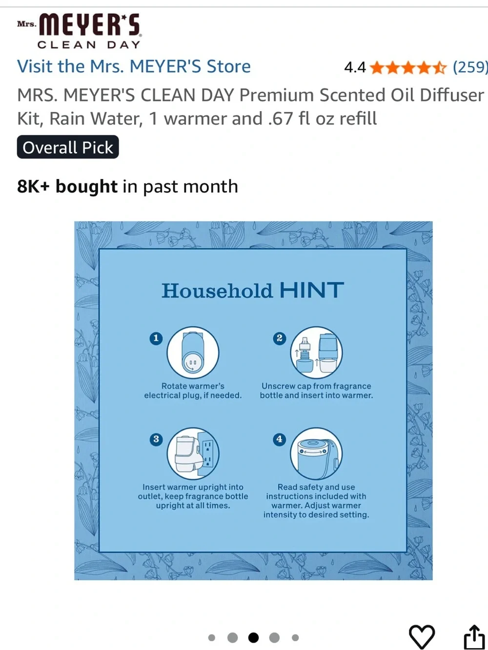 NWT Mrs. Meyer’s Clean Day Rain Water Scented Oil Diffuser Kit 2 Pack